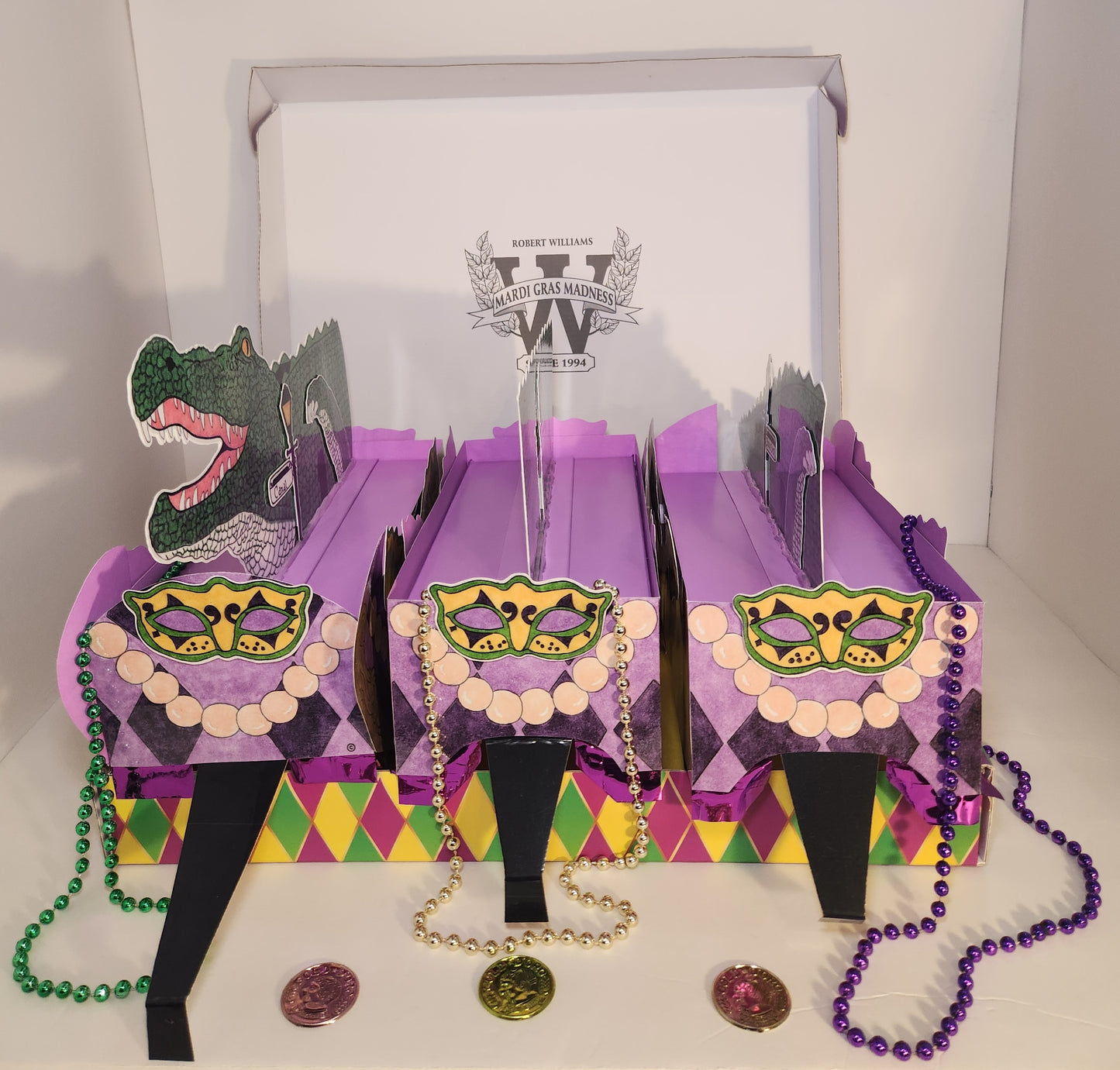 Mardi Gras Gator Mini Super Double-Deck Tandem Mardi Gras Shoebox Parade Float *Pre-Order Only