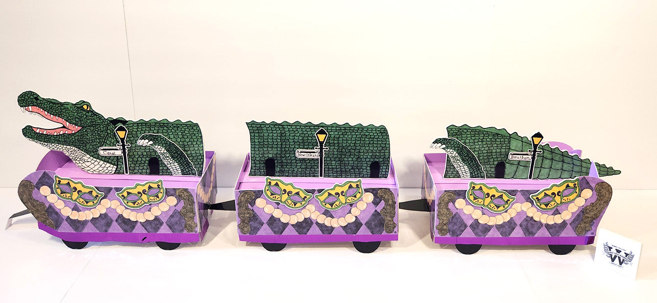 Mardi Gras Gator New Orleans Style Miniature Super Double-Deck Tandem Mardi Gras Shoebox Parade Float Kit